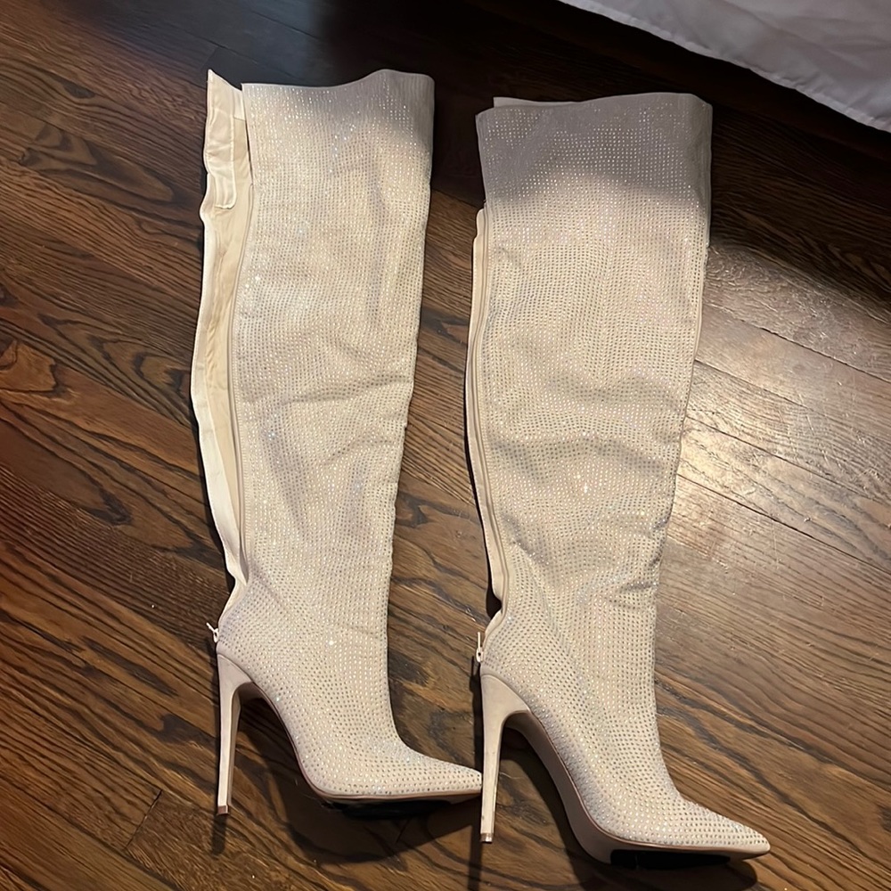 Thigh high sparkle heels